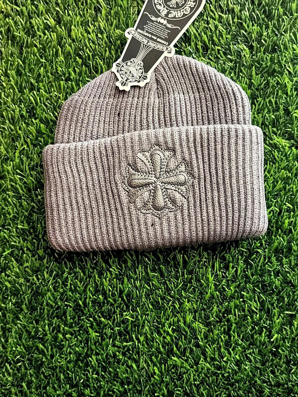 Chrome Hearts Plus Cross Beanie Gray NWT